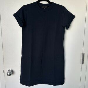 Theory - Navy, Short Sleeve Crew Neck, Terry Cotton, T-Shirt Dress